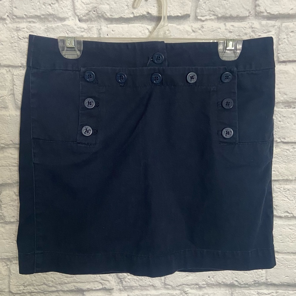 J. Crew 6 Navy Blue Weathered Broken-In Classic Twill Buttoned Skirt
